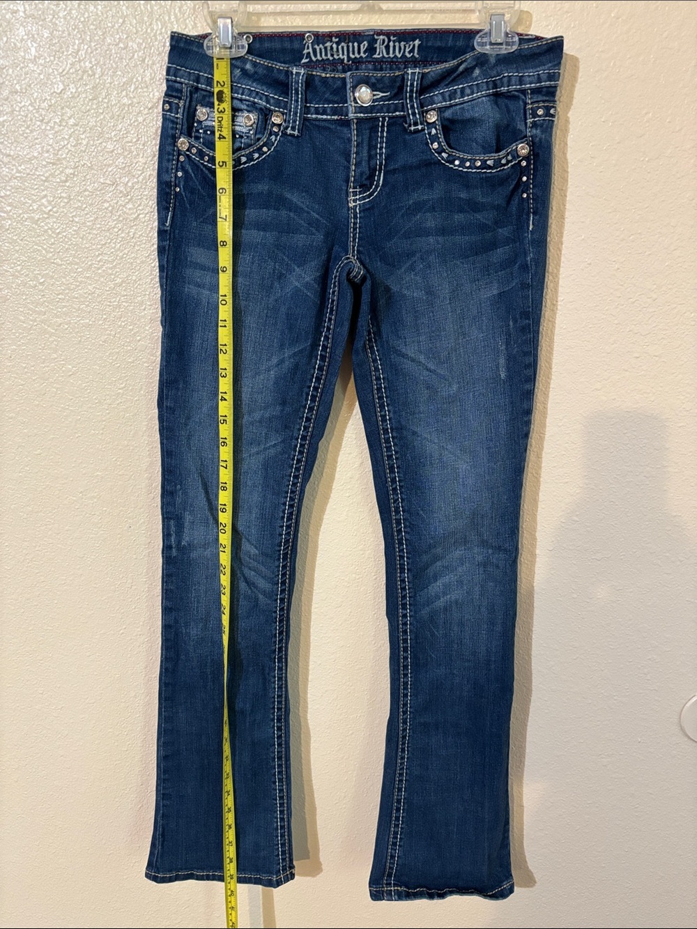 Antique Rivet Women's Dark Blue Boot Cut Jeans with Stud Accents Size 28